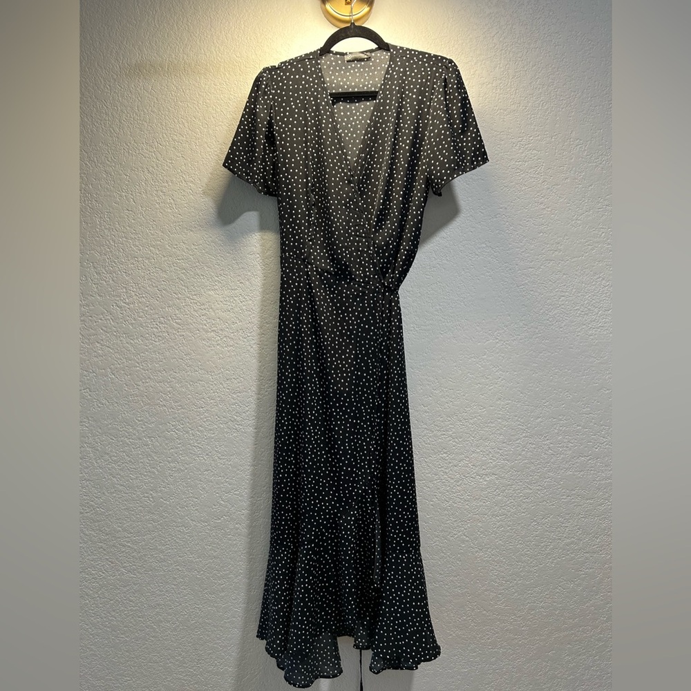 PrettyGarden Black & White Polka Dot Wrap Maxi Dress Size M